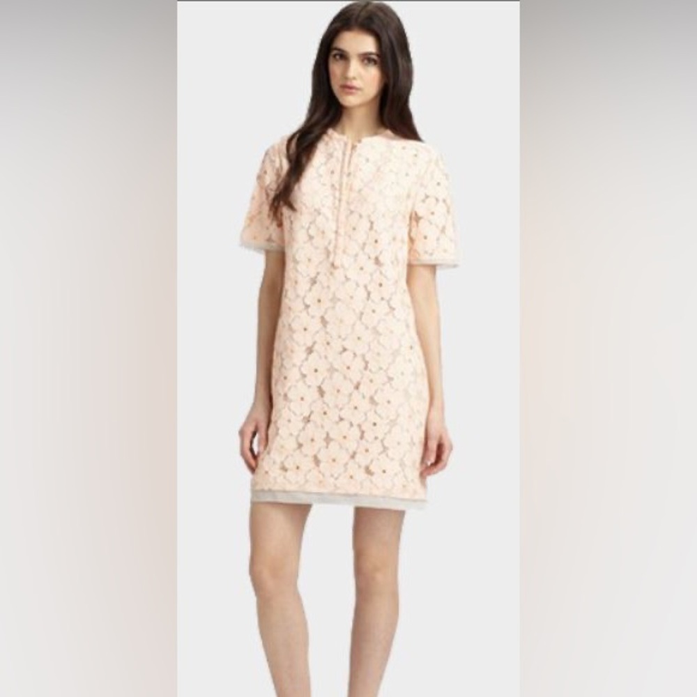 Diane Von Furstenberg Warner Flower Lace Dress Pale Pink Silk Wool Mini Size 6
